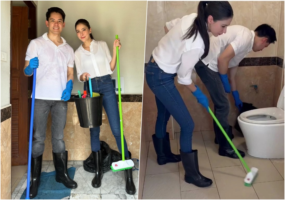 "กรณ์ ณรงค์เดช" ควงภรรยา "ศรีริต้า" ขัดห้องน้ำวัด ทำบุญเบิร์ธเดย์ 46 ปี
