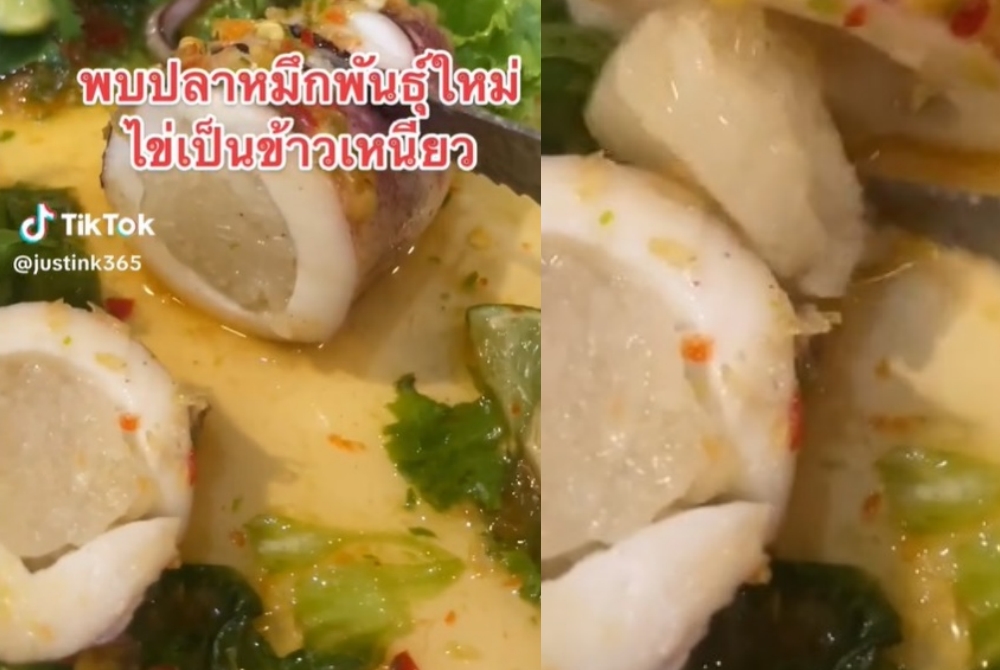 ช็อตฟีลหนักมาก! สั่งหมึกนึ่งมะนาวผ่าออกเจอ "ไข่ข้าวเหนียว"