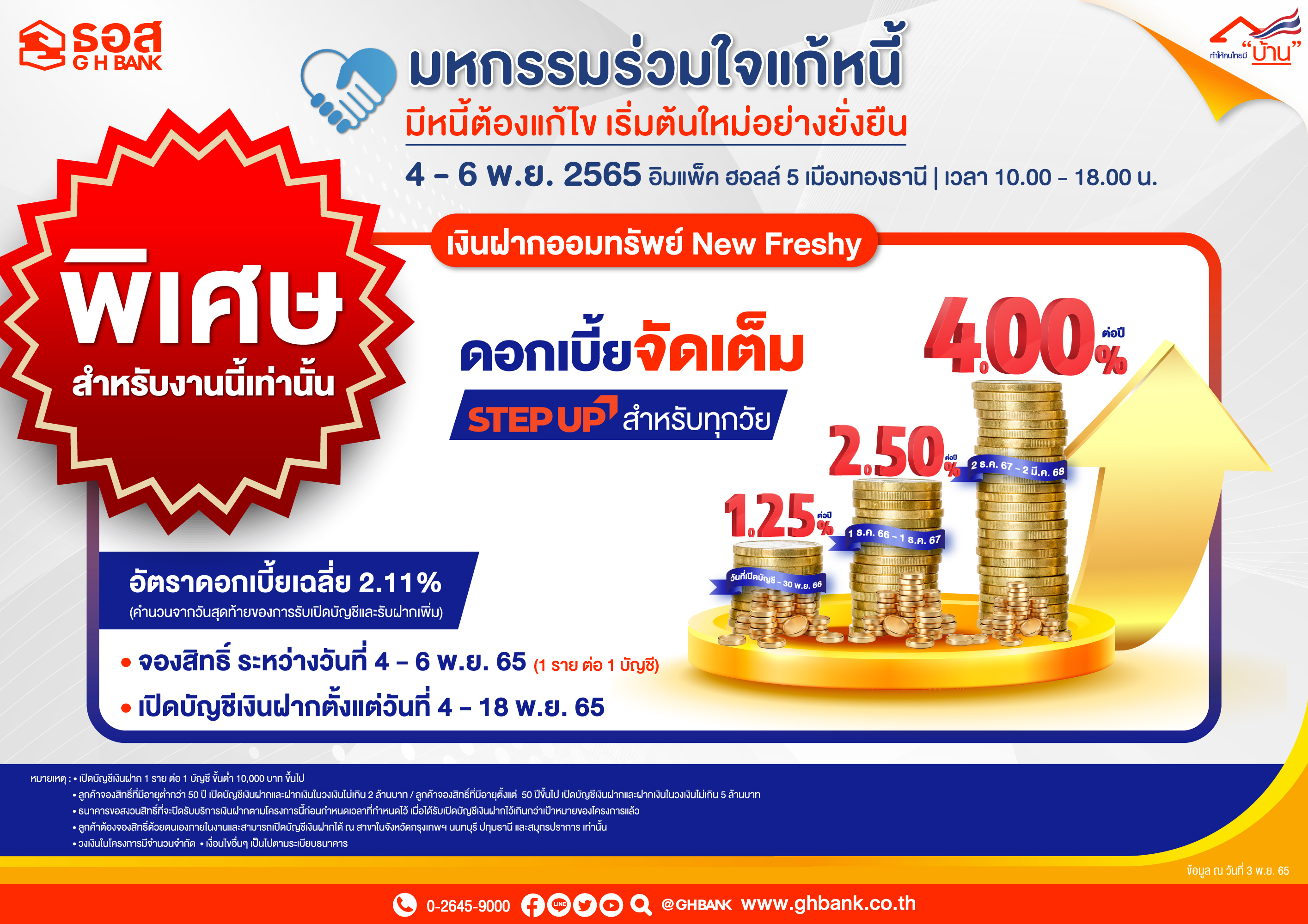 ธอส. เปิดจองสิทธิ์เงินฝากออมทรัพย์ New Freshy ผลตอบแทนสูงสุด 4.00% ต่อปี  เฉพาะงาน "มหกรรมร่วมใจแก้ไขหนี้" เท่านั้น!! 