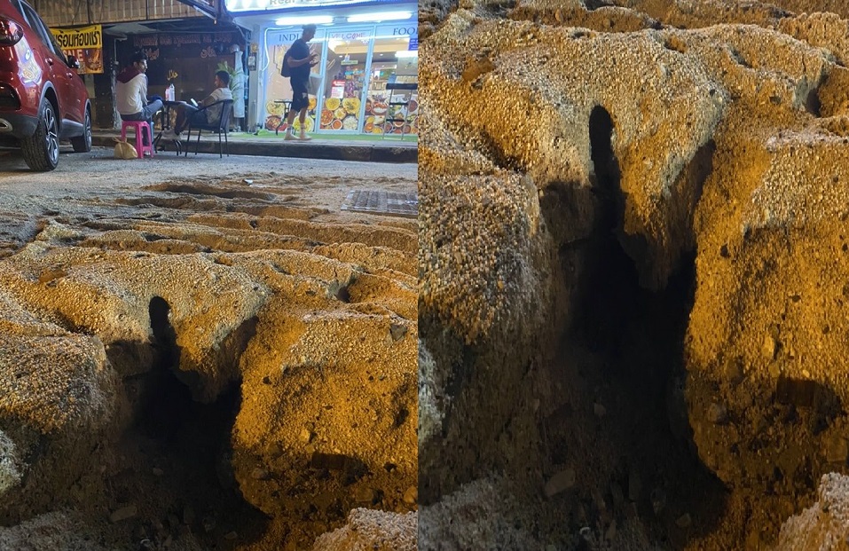 ถนนทรุดตัวบริเวณพัทยาสาย 2 วอนผู้ที่เกี่ยวข้องเร่งแก้ไข 