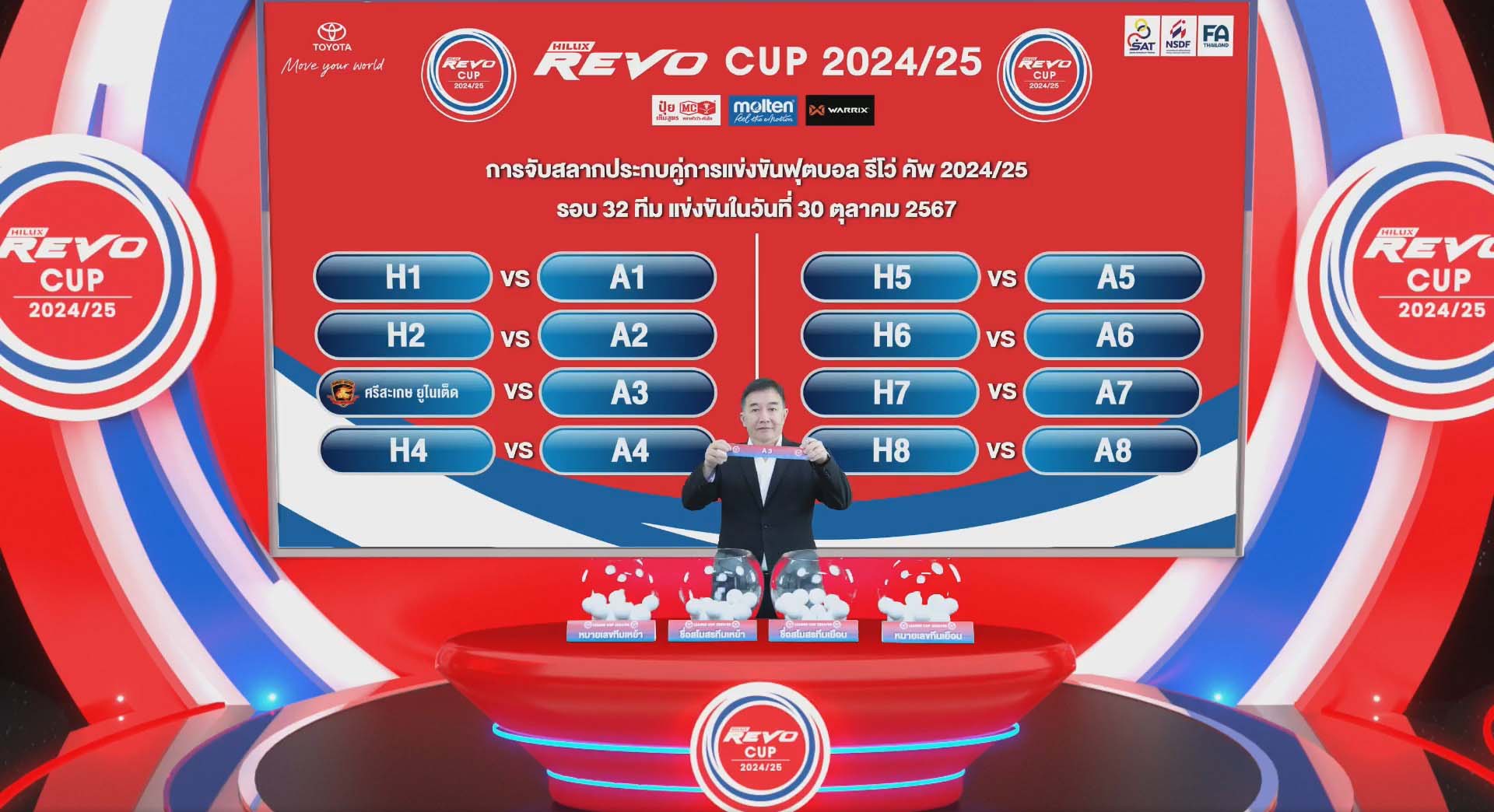 "แบงค็อก" เยือน "เกษตรศาสตร์", "ชลบุรี" ปะทะ "การท่าเรือ" รีโว่ คัพ รอบ 32 ทีม
