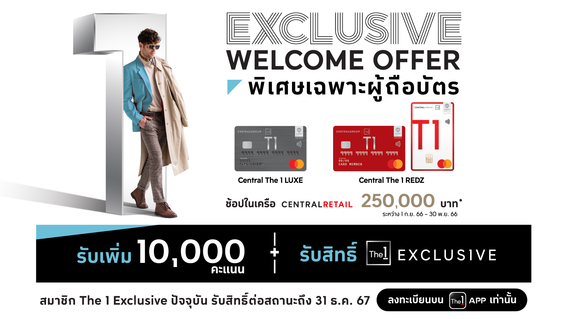 The 1 Exclusive ร่วมกับบัตรเครดิต เซ็นทรัล เดอะวัน ส่งแคมเปญ Exclusive Welcome Offer  มอบ 10,000 คะแนน On top! พร้อมสิทธิ์อัปเกรดสถานะ