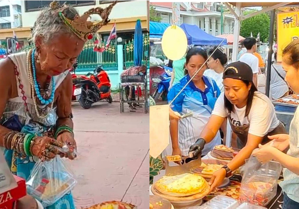 ยายตามหาพระบิดา แวะชิมพิซซ่ากลางตลาดนครนายก บอกอร่อยพอๆกับปลาร้าจิ้มผักแว่น 