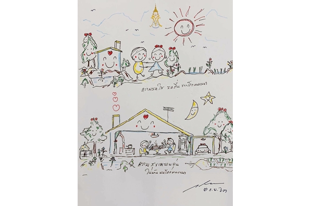 ในหลวง พระราชทานภาพวาดฝีพระหัตถ์ ความสดใส อบอุ่น เป็นกำลังใจพสกนิกรไทย