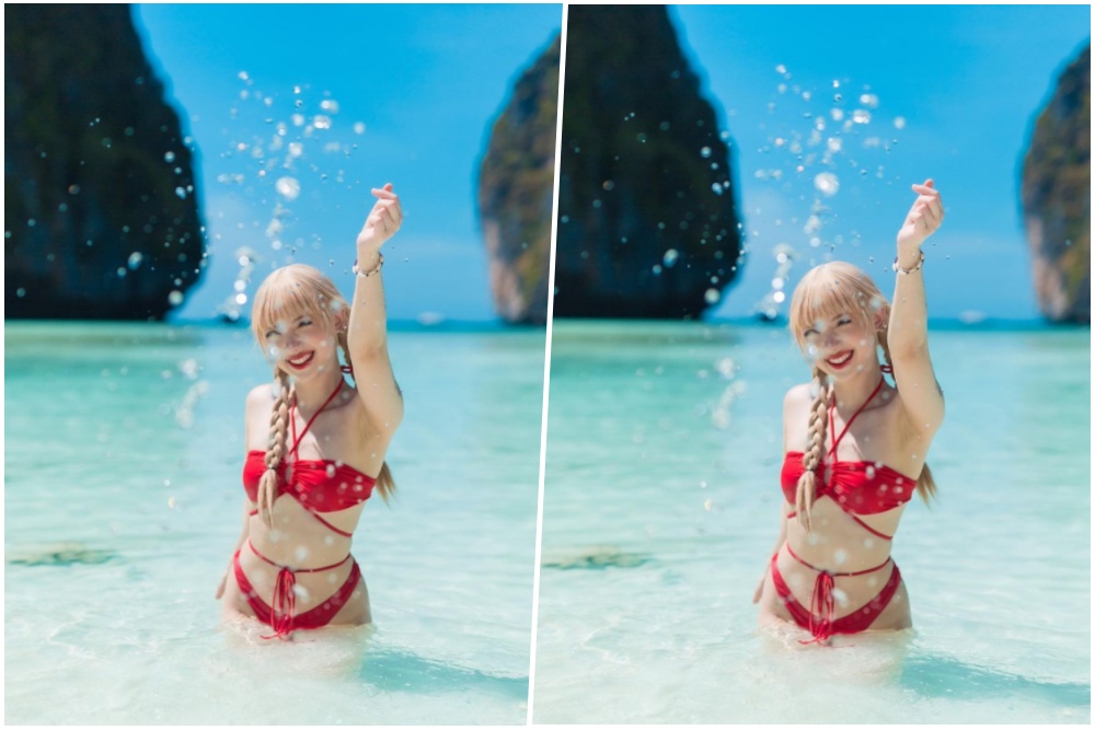 ทะเลขาวมาก! 'พลอยชมพู' ปล่อยภาพทริปทะเลบิกินีสีแดงขับผิว