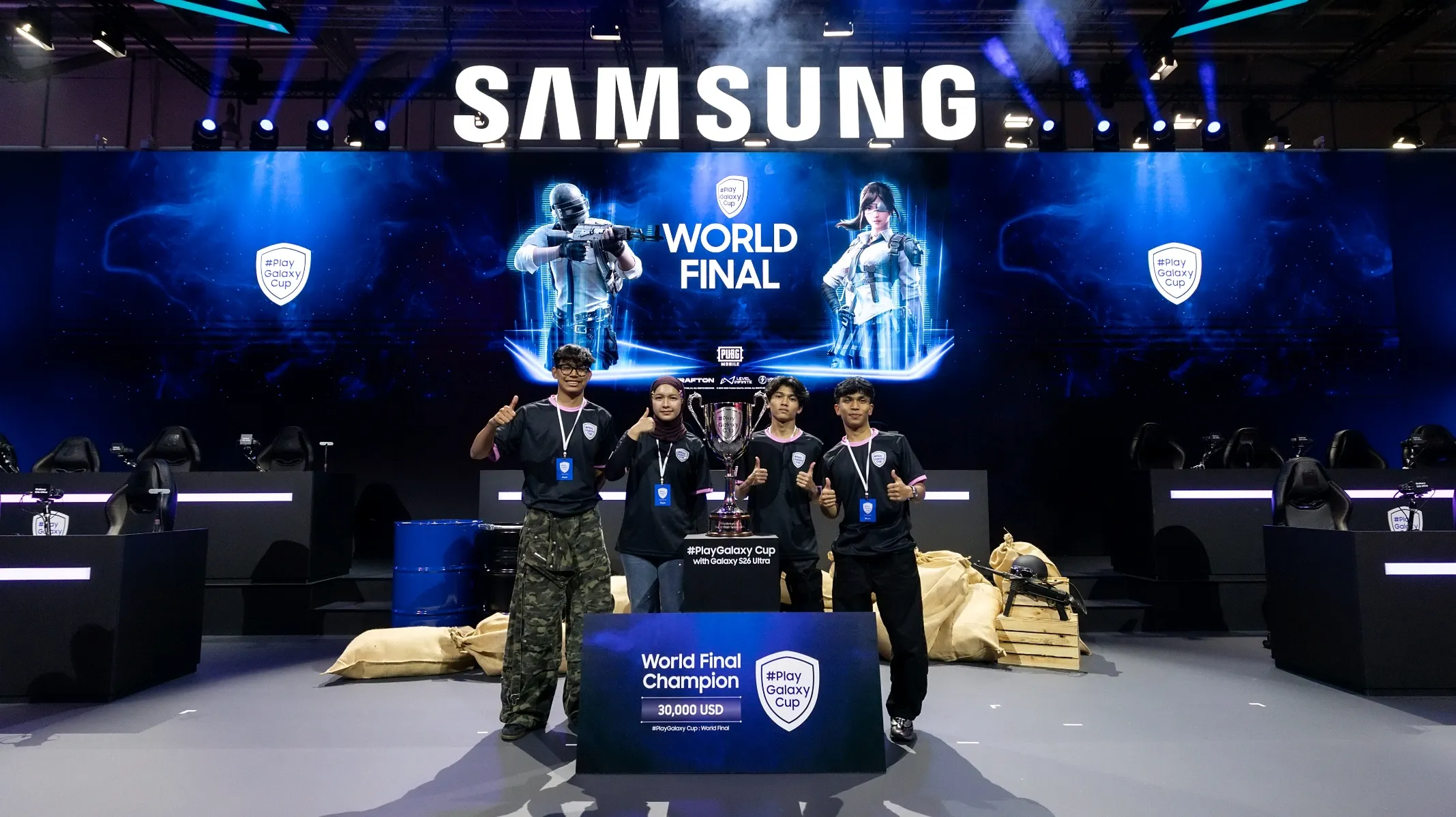 The Malaysian Team Celebrates Its Victory at the Play Galaxy Cup World Final. From Left San Gaming, Vr T1 Caa, Adikboy, An