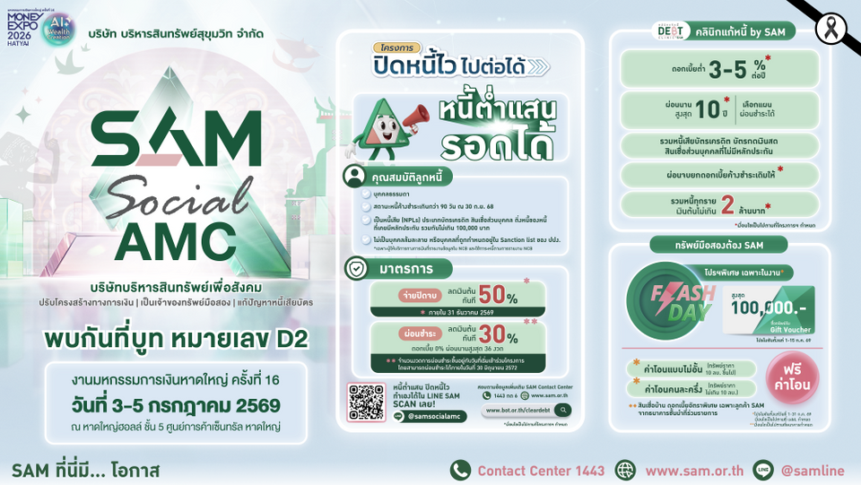 SAM ขนทัพบุกภาคใต้ Money Expo Hatyai 2026 เปิดทางเลือกแก้หนี้ครบวงจร โปรโมชันทรัพย์มือสองสุดคุ้ม