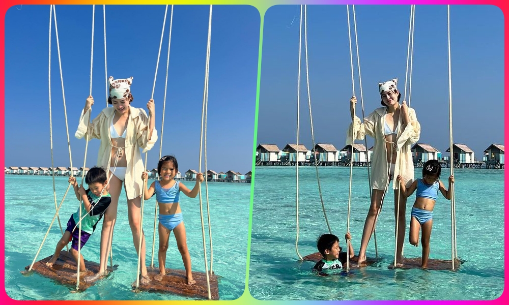 ร้อนฉ่า!! "มาร์กี้" โชว์ทริปมัลดีฟส์ แม่ลูกแฝดใส่บิกินี่สีขาวหุ่นแซ่บ