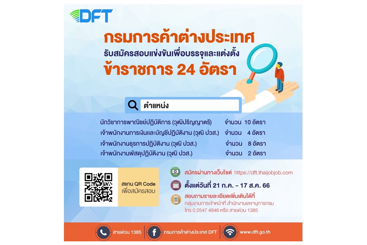 เช็กเลย! กรมการค้าต่างประเทศเปิดรับสมัครสอบแข่งขันเข้ารับราชการ 24 อัตรา
