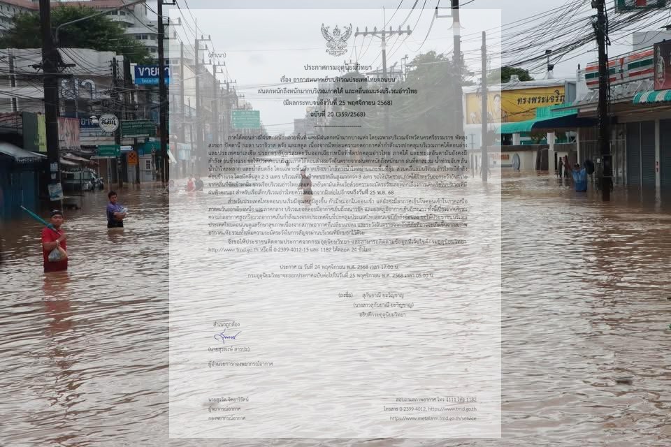 อุตุฯ เตือนฉบับ 20 เหนือหนาว ใต้ฝนหนัก คลื่นลมแรง อ่าวไทยสูง 2-3 เมตร กระทบถึง 25 พ.ย.นี้
