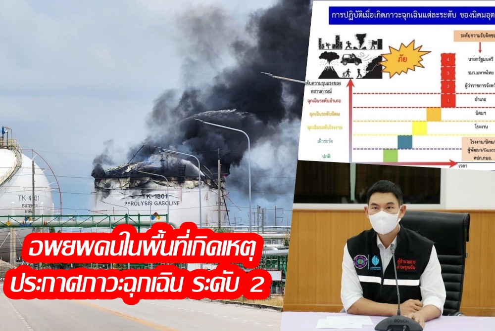 ด่วน! กนอ.สั่งอพยพคนในพื้นที่เกิดเหตุไปยังพื้นที่ปลอดภัยแล้ว ประกาศภาวะฉุกเฉินระดับ 2 