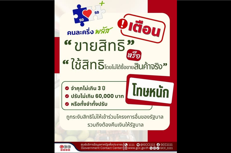 เตือนแรง! รัฐบาลเผย "ขายสิทธิคนละครึ่งพลัส" มีความผิดอาญา เสี่ยงติดคุก-ปรับ-คืนเงินรัฐ