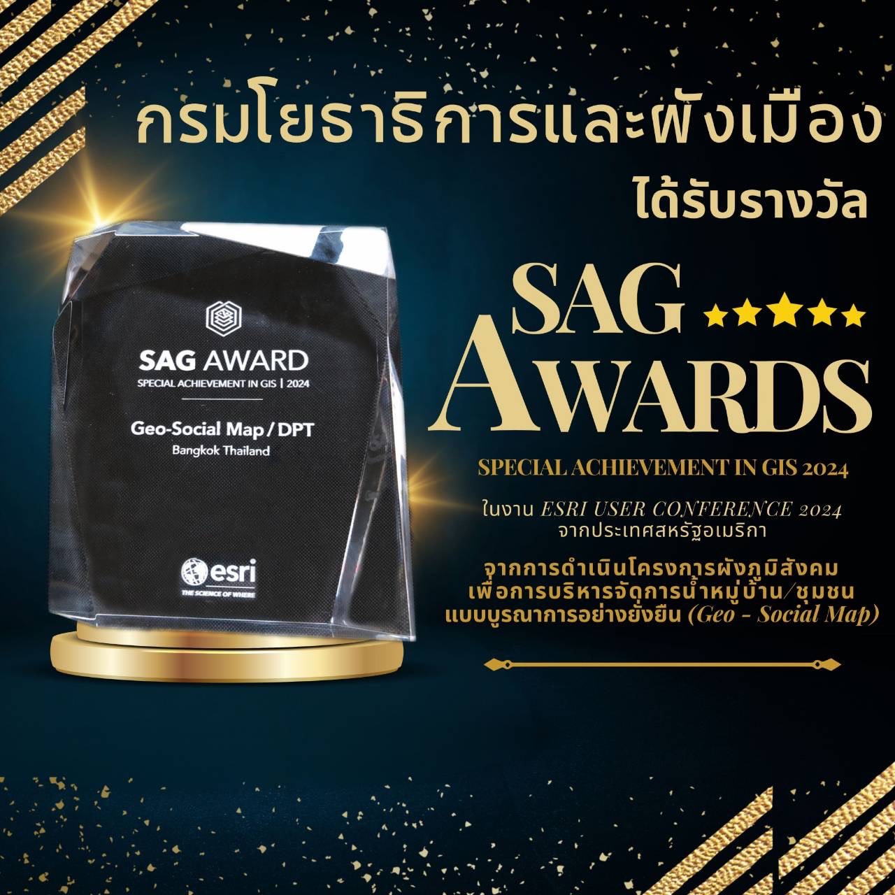 "กรมโยธาฯ"คว้ารางวัล “SAG AWARD Special Achievement in GIS 2024” ในงาน Esri User Conference 2024 ที่สหรัฐฯ