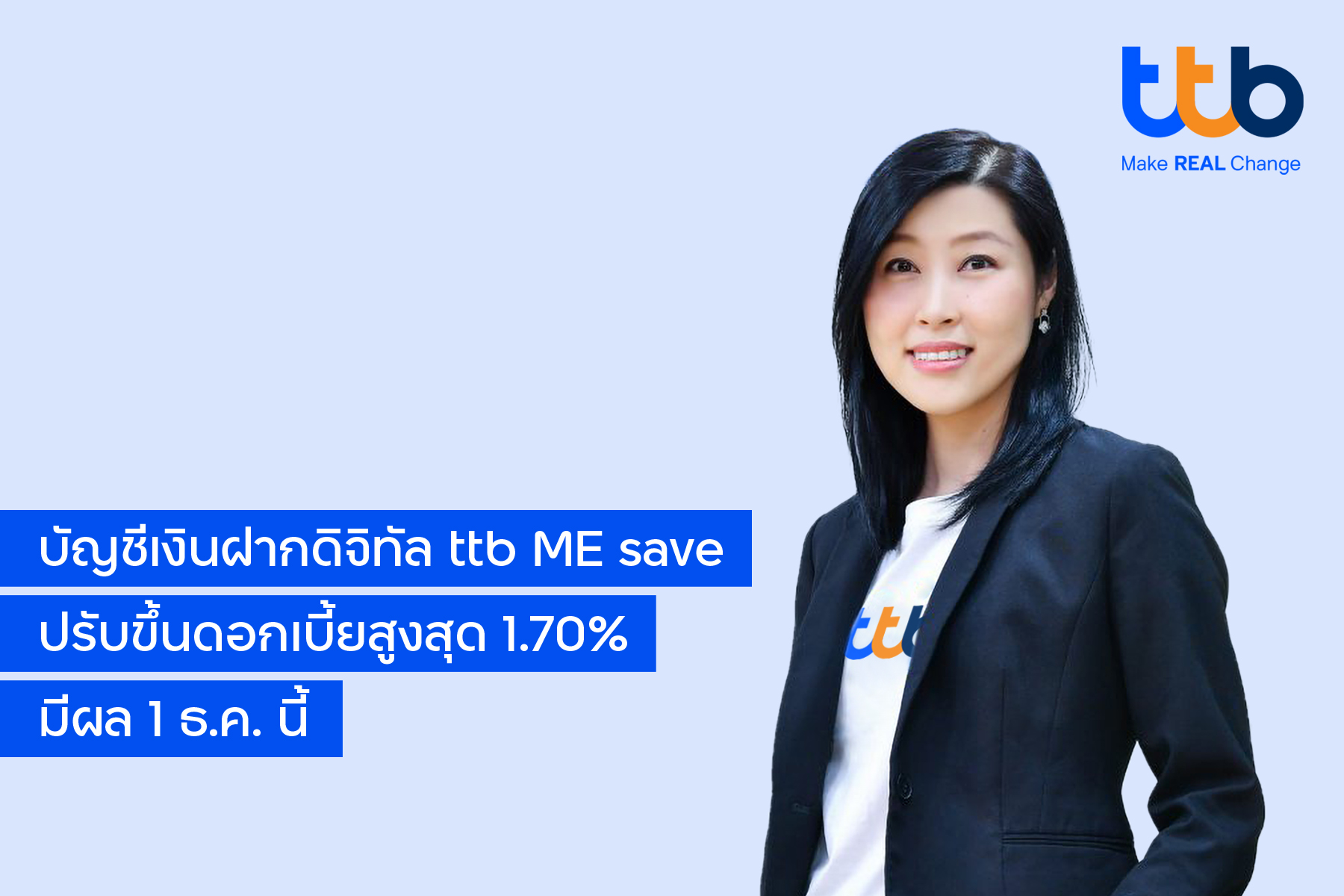 "ทีเอ็มบีธนชาต" ปรับขึ้นดอกเบี้ยเงินฝากบัญชี ทีทีบี มีเซฟ เป็น 1.70% มีผล 1 ธ.ค.65