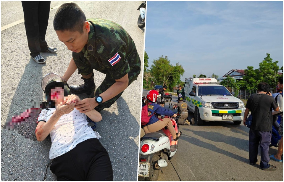 ​นี่แหละทหารไทย! จ่าสิบเอกฮีโร่โดดช่วยป้าถูกสายสื่อสารเกี่ยวรถล้มคว่ำ สาหัสกลางถนนเชียงใหม่