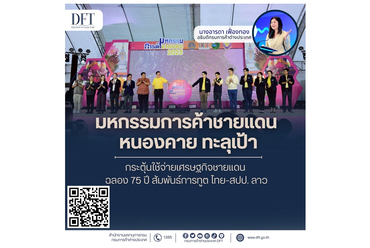“มหกรรมการค้าชายแดน หนองคาย” ทะลุเป้า กระตุ้นใช้จ่ายและเศรษฐกิจชายแดน ดันสินค้า SMEs/ท้องถิ่นก้าวสู่ตลาดต่างประเทศ 