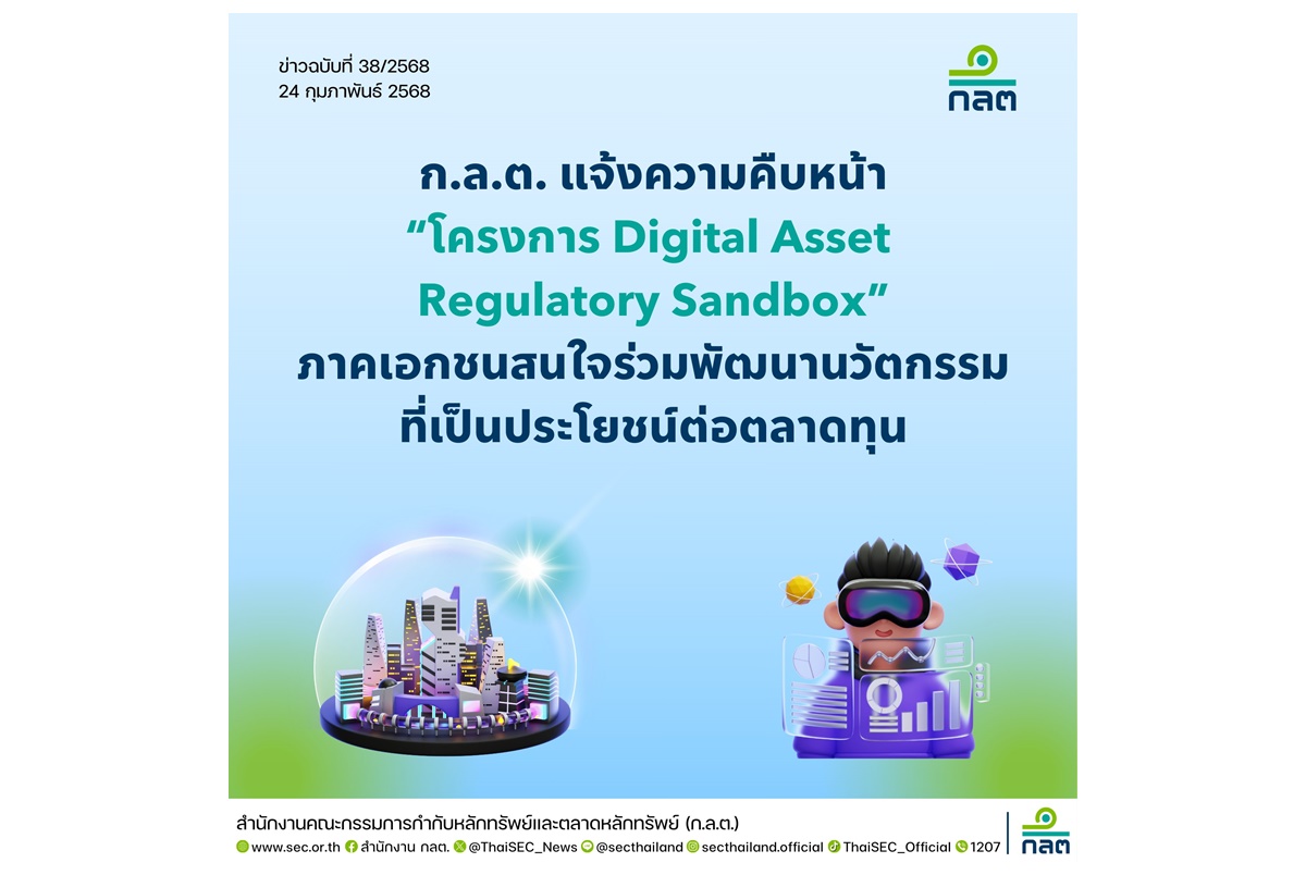 "ก.ล.ต." อัพเดทโครงการ Digital Asset Regulatory Sandbox  มุ่งเน้นพัฒนานวัตกรรมหนุนธุรกิจสินทรัพย์ดิจิทัล