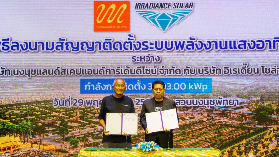 สวนนงนุชพัทยาทุ่ม 60 ล้าน ติดตั้งโซลาร์รูฟท็อป 3.5 MW เปิดลานจอดรถพลังงานแสงอาทิตย์ หนุนท่องเที่ยวสีเขียว–รองรับรถ EV