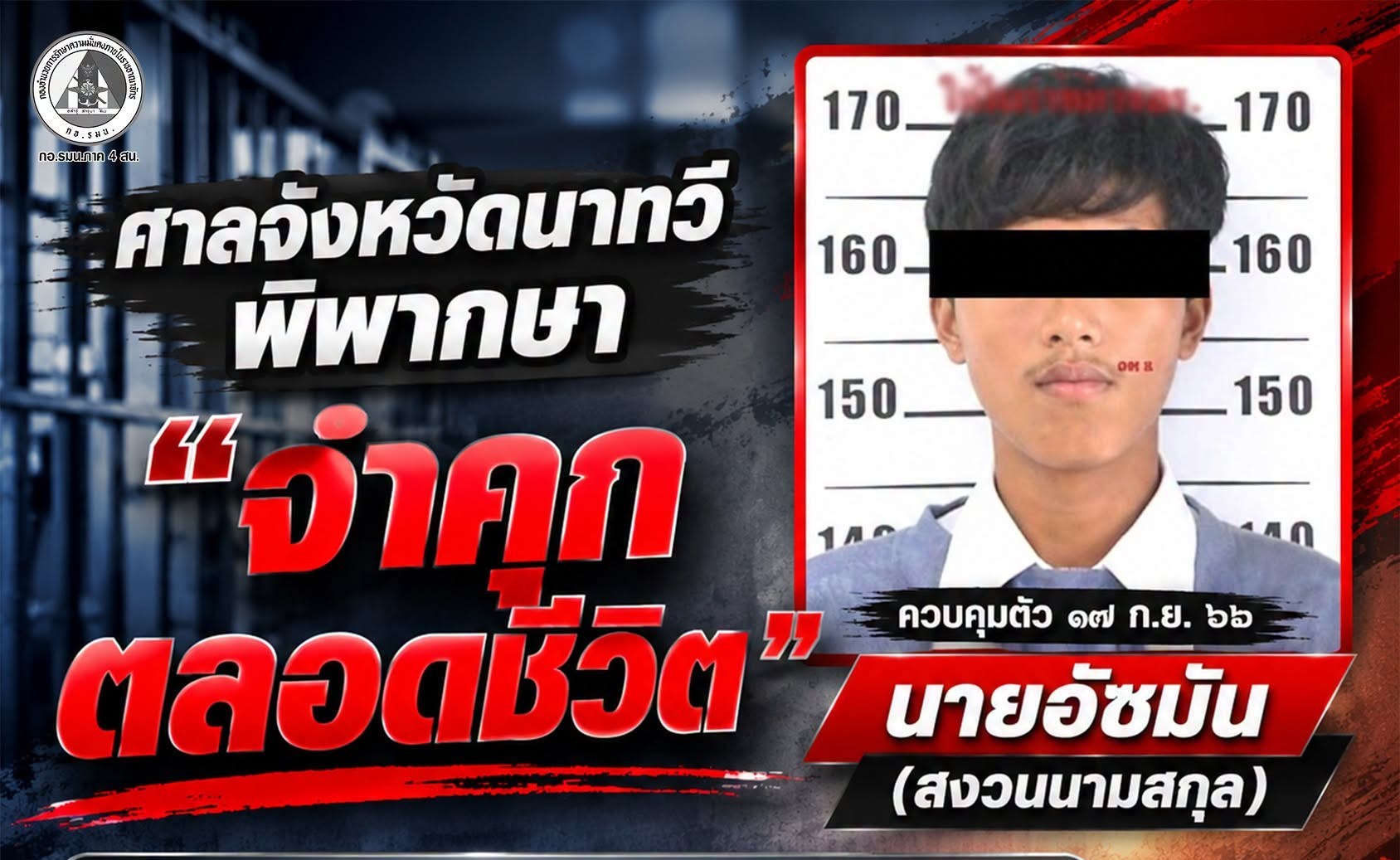 ไม่รอด! ศาลนาทวีพิพากษา "จำคุกตลอดชีวิต" นายอัซมัน ก่อเหตุอุฉกรรจ์ชิงทรัพย์-ก่อการร้าย ปี 62