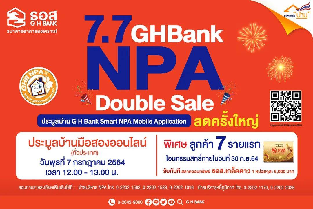 ธอส.คัดทรัพย์เด่น 77 รายการทั่วปท. เปิดประมูลออนไลน์ Double Sale Double Promotion
