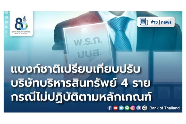 เอาจริง "ธปท." เปรียบเทียบปรับ 4 บริษัทบริหารสินทรัพย์ ฝ่าฝืนคำสั่ง-ไม่ปฎิบัติตามหลักเกณฑ์