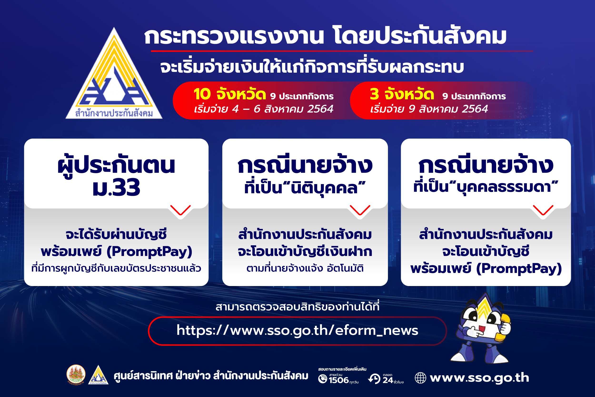 เข้ายัง “สปส.” โอนเงิน 2,500 บาทเยียวยาให้ผู้ประกันตน ม.33 ผ่านพร้อมเพย์ตามลำดับเลขบัตรประชาชน 