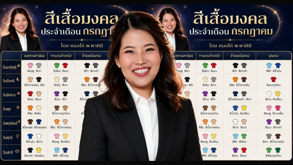 เช็กเลย! ตารางสีเสื้อมงคลเดือนกรกฎาคม "หมอไก่" ใส่วันสำคัญ เสริมดวงงาน เงิน ความรัก เรียกโชคลาภตลอดเดือน