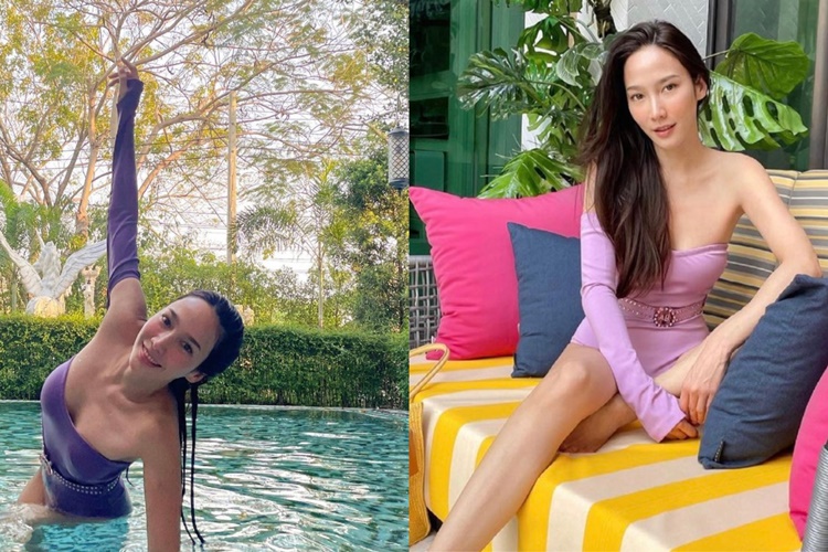 'อั้ม-พัชราภา' อวดหุ่นสวยในชุดว่ายน้ำวันพีชเกาะอกสไตล์วินเทจสีลาเวนเดอร์สุดเซ็กซี่