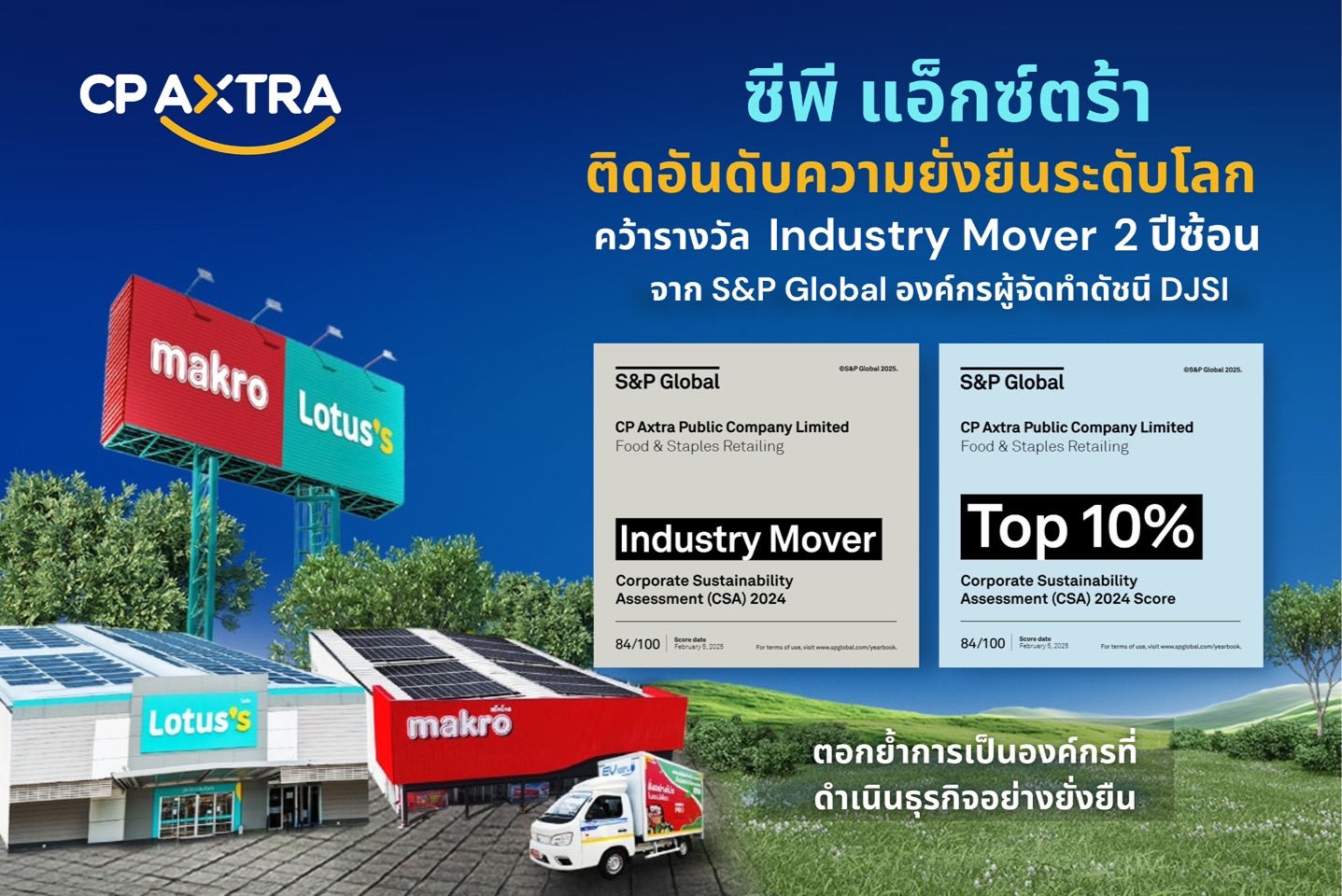 ‘ซีพี แอ็กซ์ตร้า’ ติดอันดับความยั่งยืนโลก ระดับ “Top 10%” คว้ารางวัล Industry Mover สองปีซ้อน