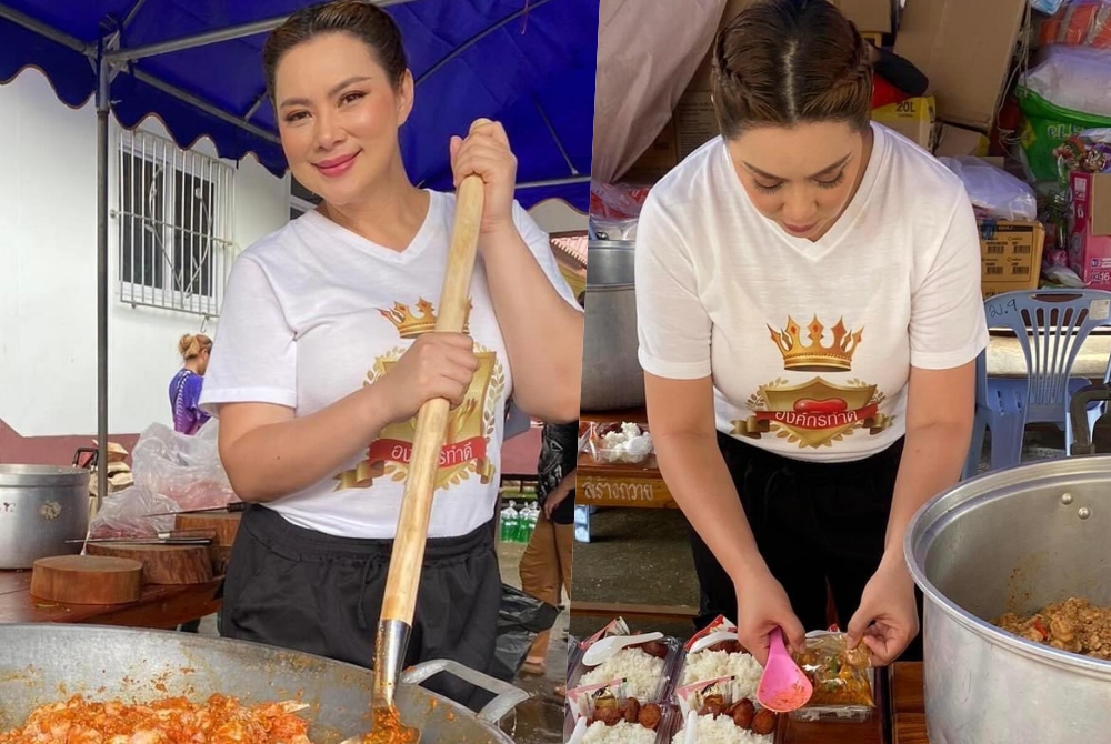 ฟาดด้วยภาพ! "บุ๋ม ปนัดดา" จุดไฟทำอาหารช่วยน้ำท่วม