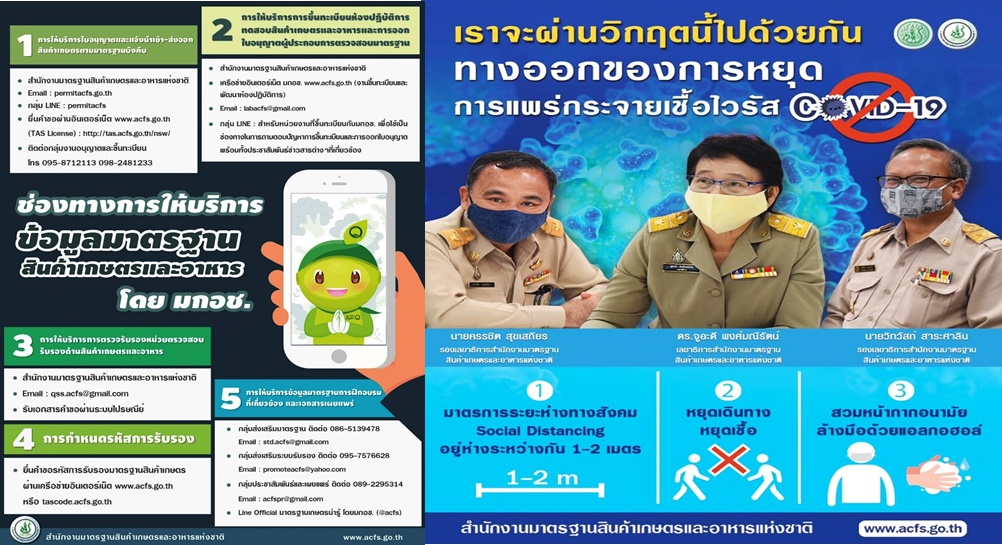 มกอช. เปิด 5 ช่องทางบริการข้อมูลมาตรฐานสินค้าเกษตรฯ ลดแพร่เชื้อโควิด-19