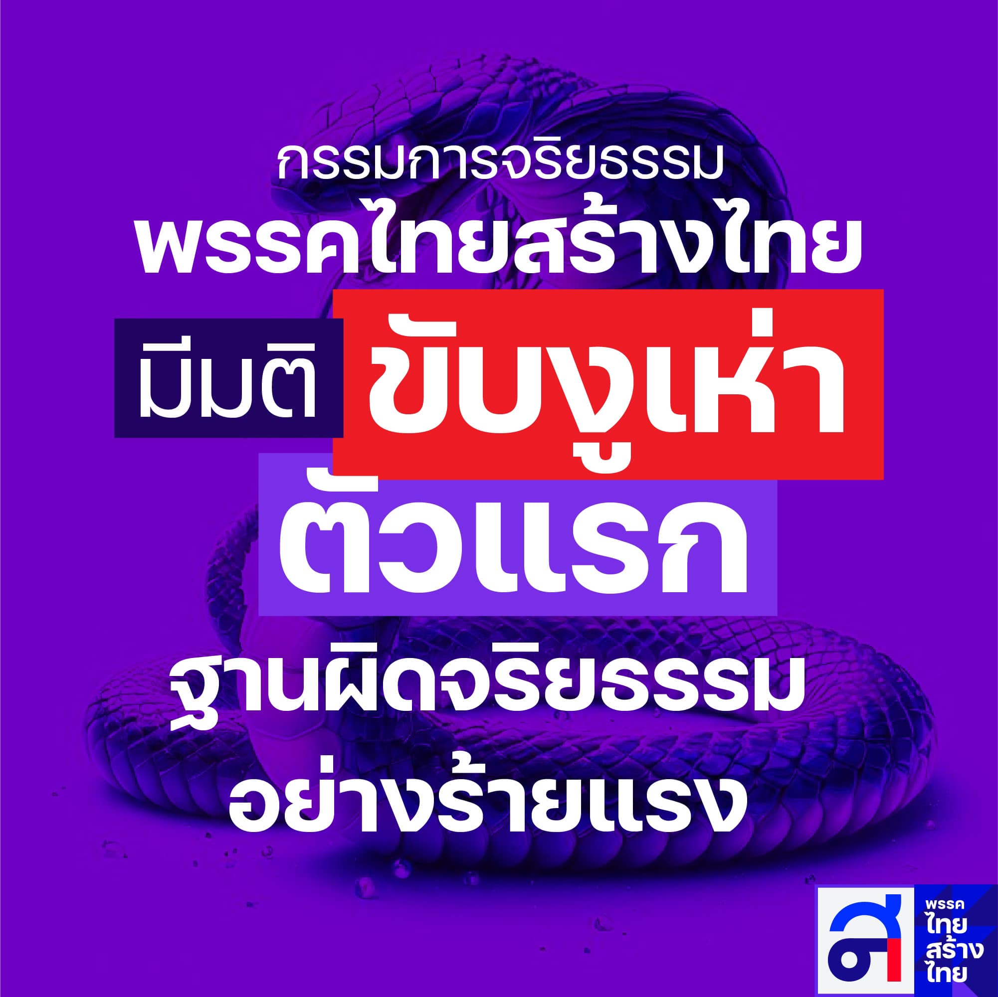 ลงดาบ "งูเห่า" !  "ไทยสร้างไทย" มีมติ ขับ "สุภาพร สลับศรี" พ้นพรรค ชี้ผิดจริยธรรมร้ายแรง  เปิดตัวร่วมงานพรรคอื่นเปิดเผย 