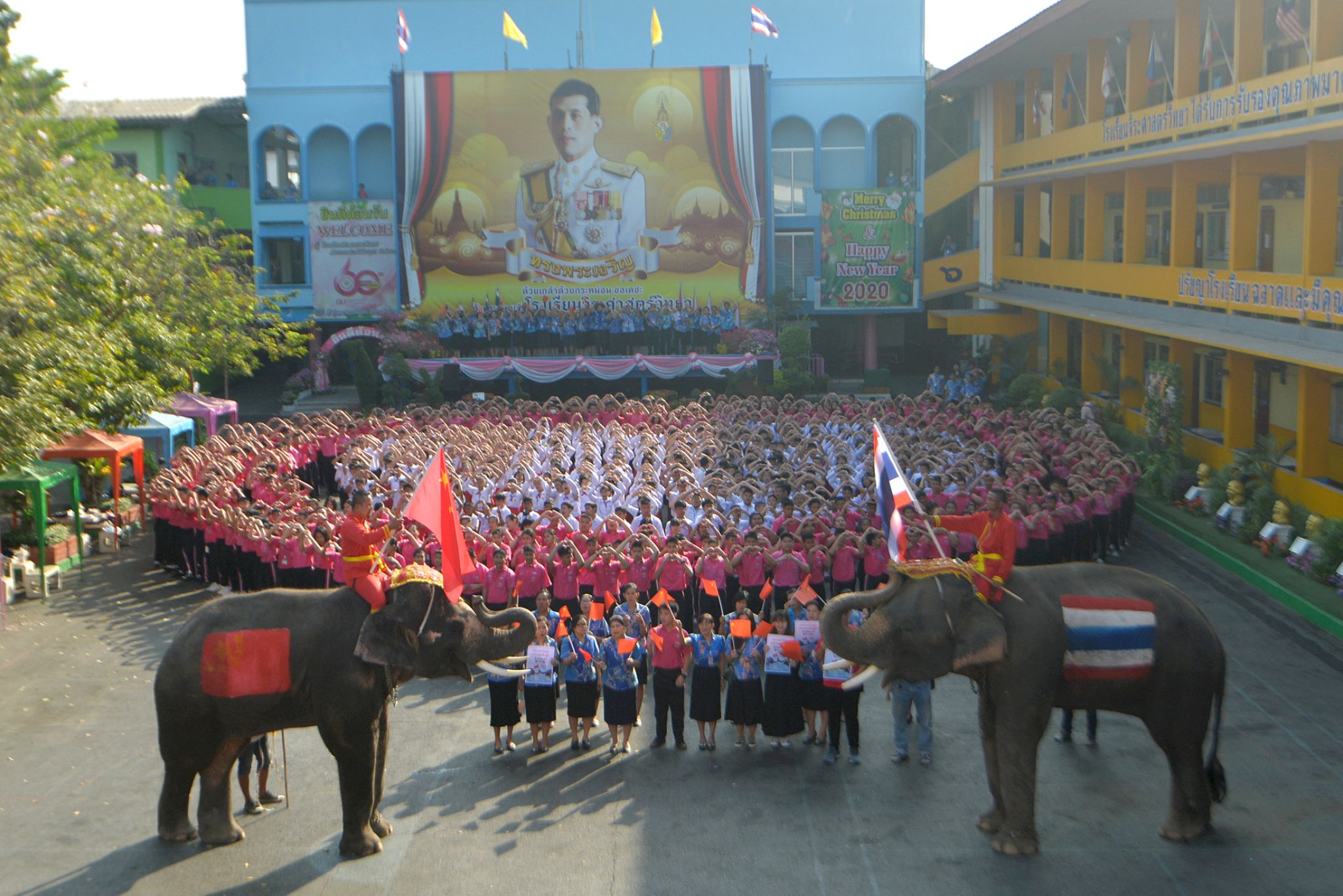 ปางช้างแลเพนียดนำนร.ทำสัญลักษณ์รูปหัวใจต้อนรับวาเลนไทน์พร้อมส่งกำลังใจไปเมืองอู่ฮั่น 