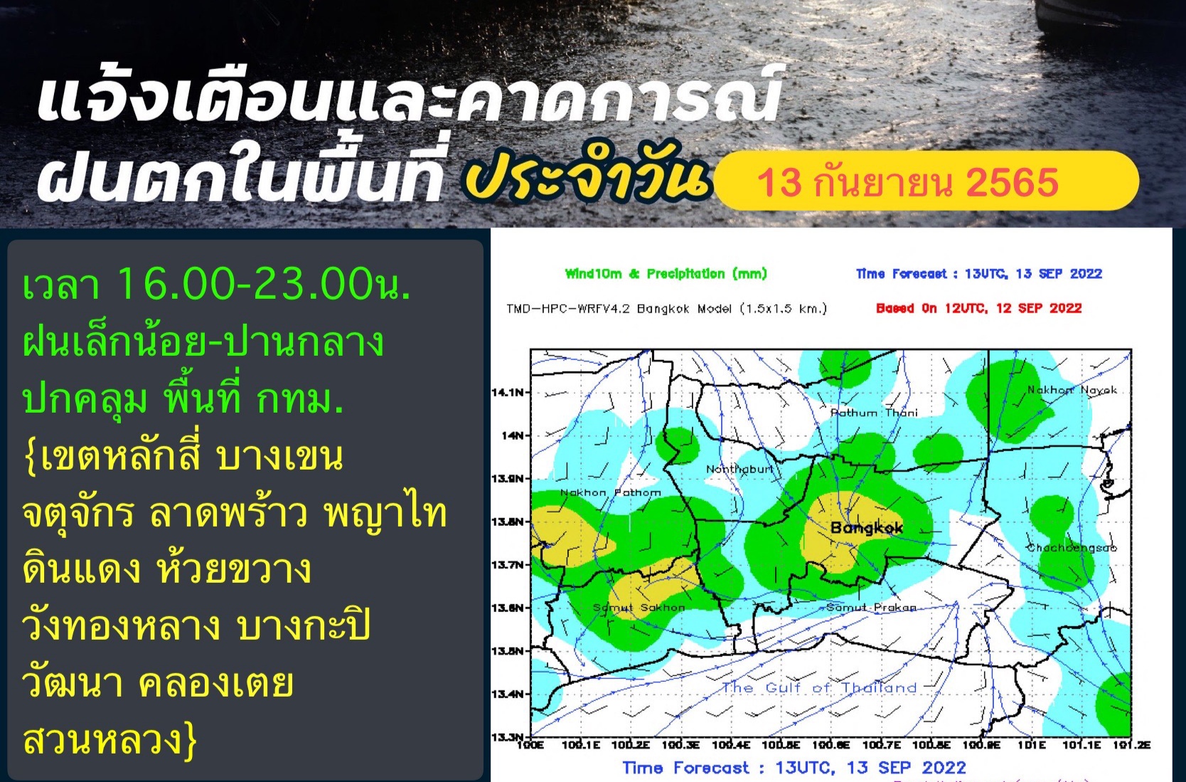 แจ้งเตือนวันนี้!! คาดมีฝนทั่วกรุง ช่วง 4 โมงเย็นเผื่อเวลากลับบ้าน