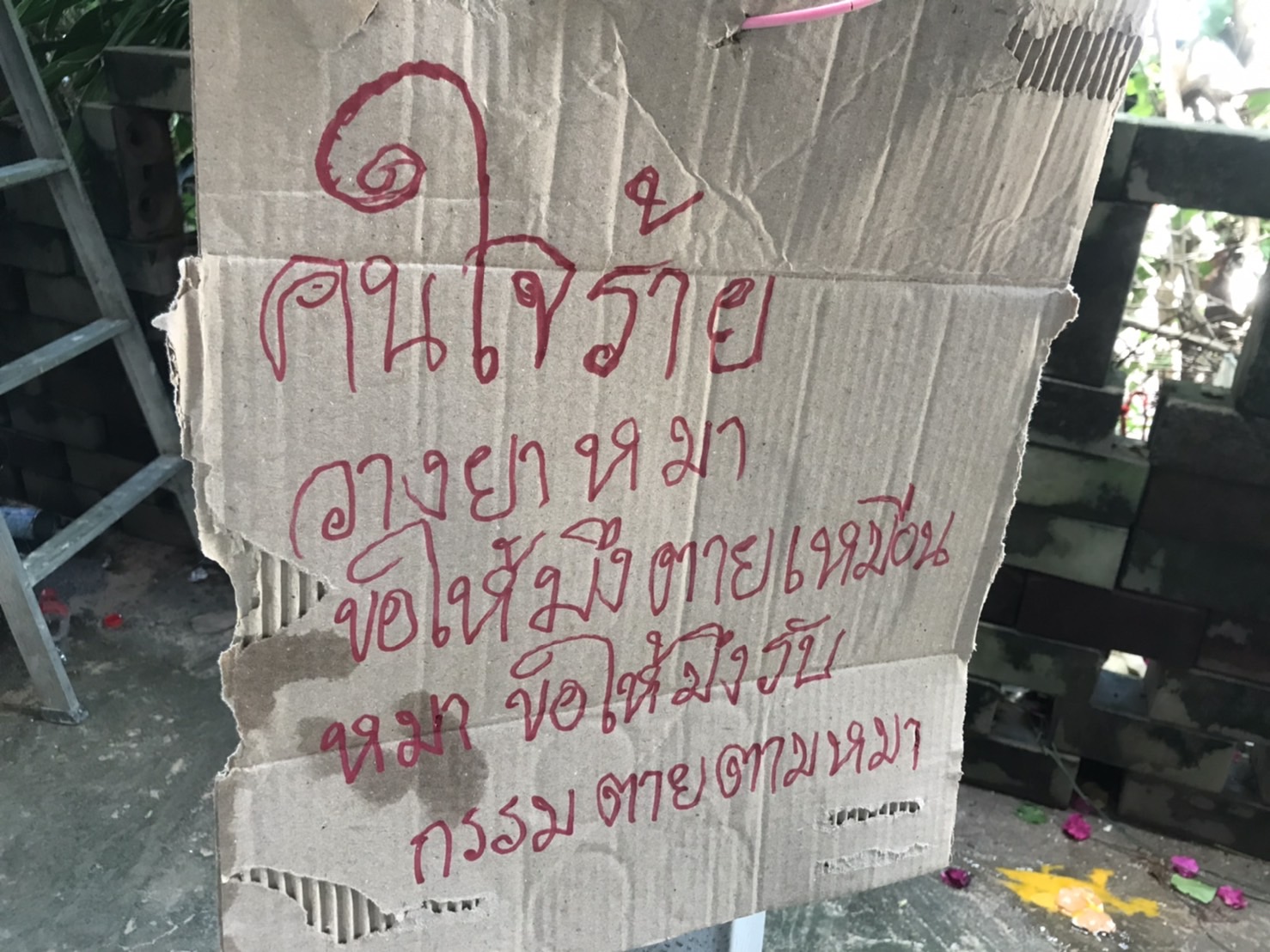 เขียนป้ายสาปแช่ง คนวางยาฆ่าหมา ของ "วันมาวิน พุ่มพันธ์ม่วง" แชมป์มวยราชดำเนิน