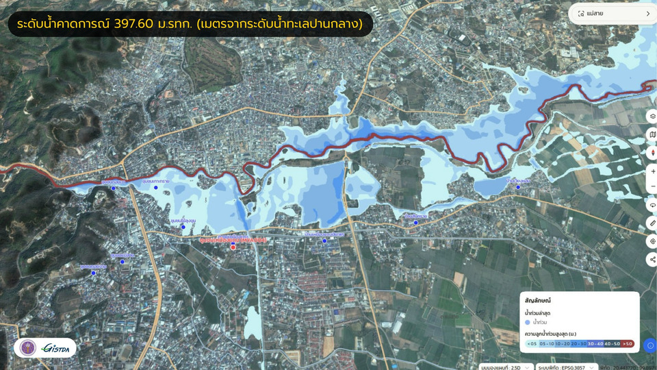 GISTDA เตือนแม่สาย จับตา 4 ชุมชนริมน้ำเสี่ยงรับน้ำหลาก