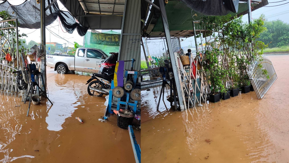 ฝนหนักสกลนคร น้ำท่วมทางเข้าวัดป่านาคนิมิตต์ กว่า 20 ครัวเรือนได้รับผลกระทบ เร่งระบายน้ำ 
