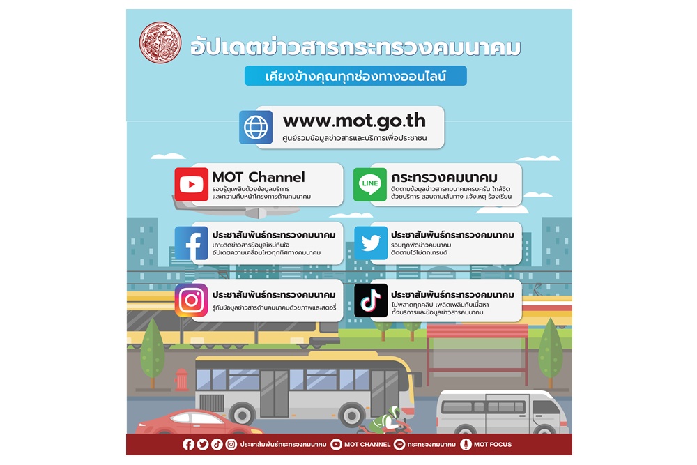 กระทรวงคมนาคม เพิ่มความสะดวกให้ประชาชนได้ติดตามข้อมูลข่าวสารงานคมนาคมที่สำคัญ 7 ช่องทาง