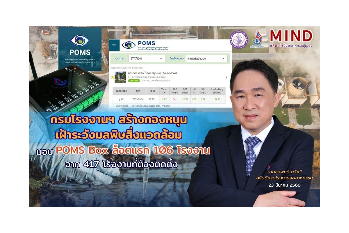 กรมโรงงานอุตฯสร้างกองหนุน เฝ้าระวังมลพิษสิ่งแวดล้อม มอบ POMS Box ล็อตแรก 106 โรงงานจาก 417 โรงงานที่ต้องติดตั้ง