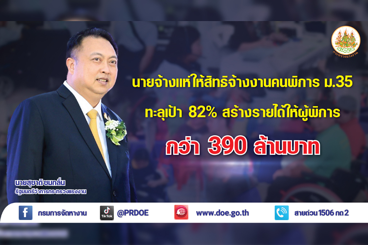 รมว.เฮ้ง สุดปลื้ม นายจ้างแห่ให้สิทธิจ้างงานคนพิการ ม.35 ทะลุเป้า 82%
