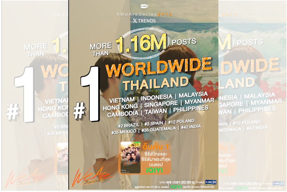 ปังไม่หยุด! “We Are คือเรารักกัน”สร้างปรากฏการณ์ขึ้นแท่นเทรนด์ x “อันดับ 1” Worldwide 8 สัปดาห์ต่อเนื่อง