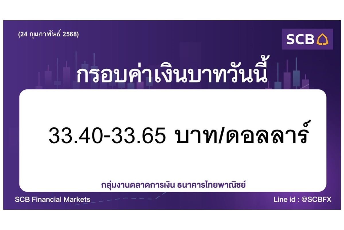 "ไทยพาณิชย์" ประเมินค่าเงินบาทวันนี้เคลื่อนไหวในกรอบ 33.40-33.65 บาท/ดอลลาร์