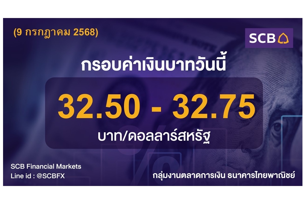 ค่าเงินบาทวันนี้ 9 ก.ค.68 เคลื่อนไหวในกรอบ 32.50-32.75 บาท/ดอลลาร์ ตลาดจับตาภาษีนำเข้าของสหรัฐฯ
