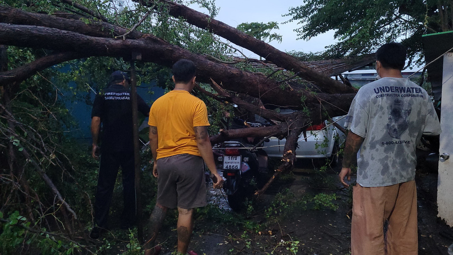 ฝนกระหน่ำลมกรรโชกแรงต้นไม้ใหญ่อายุกว่า 50 ปี หักโค่นลงมาทับบ้านประชาชน