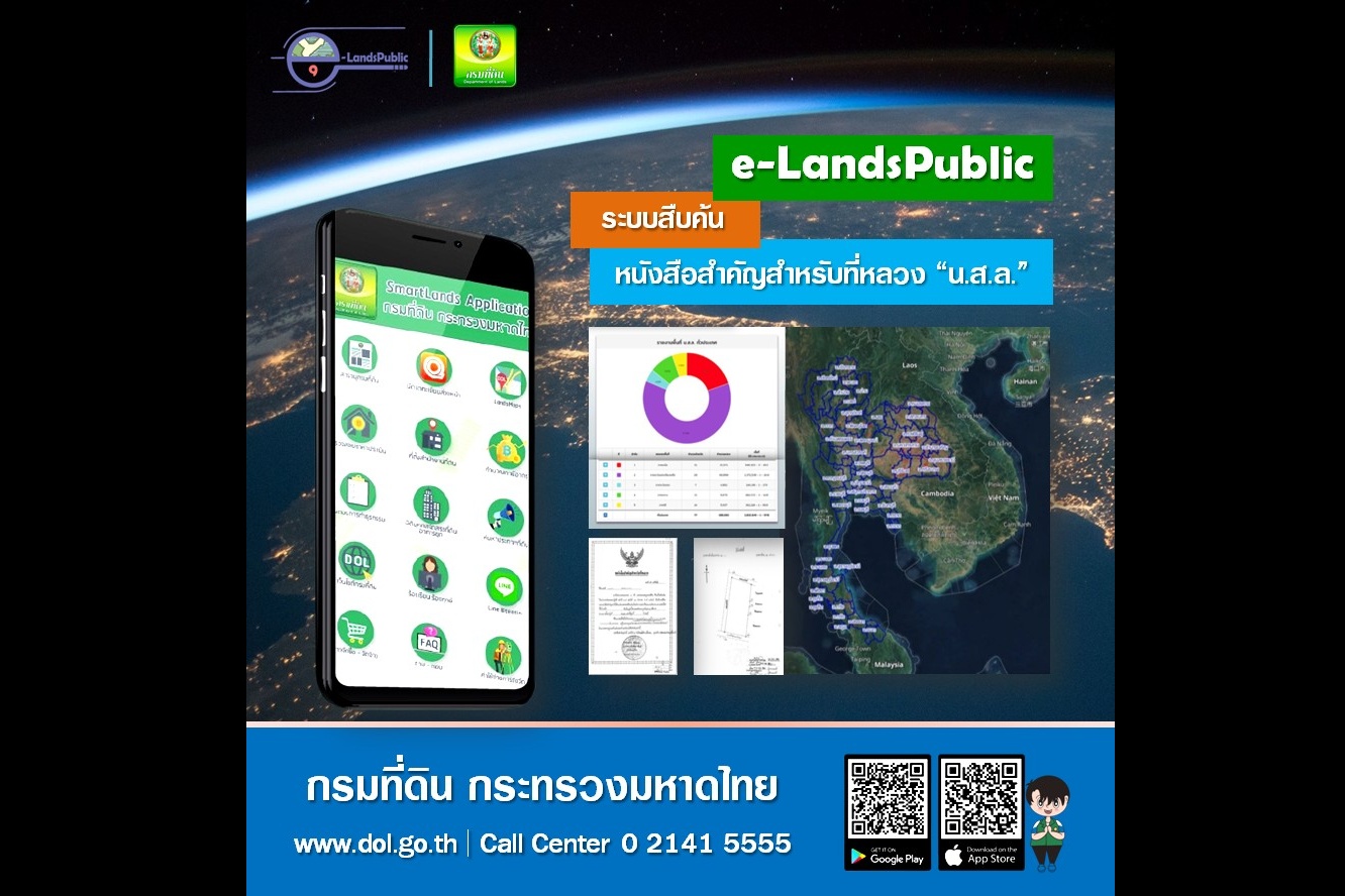 เปิดให้บริการแล้ว ! "กรมที่ดิน" เปิดใช้บริการ  "e-LandsPublic" ระบบสืบค้นหนังสือสำคัญสำหรับที่หลวง