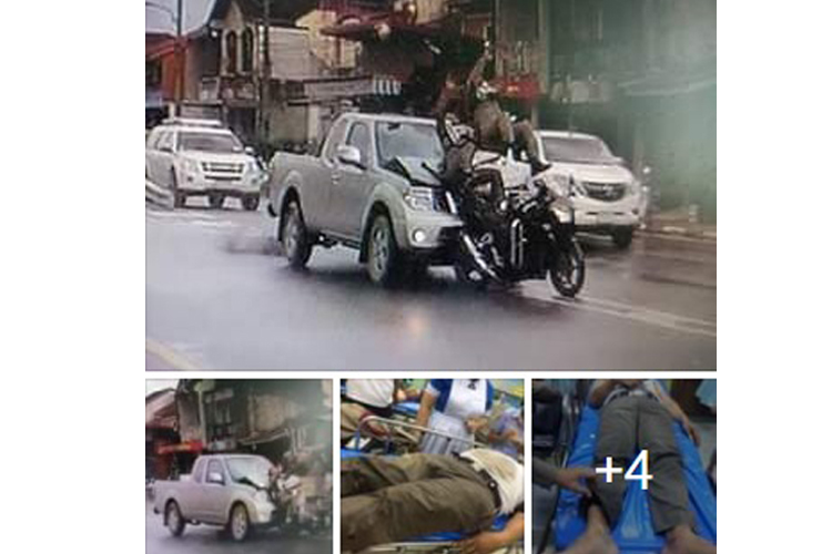 เปิดนาทีระทึกรถกระบะชนตำรวจสายตรวจชะอวด!