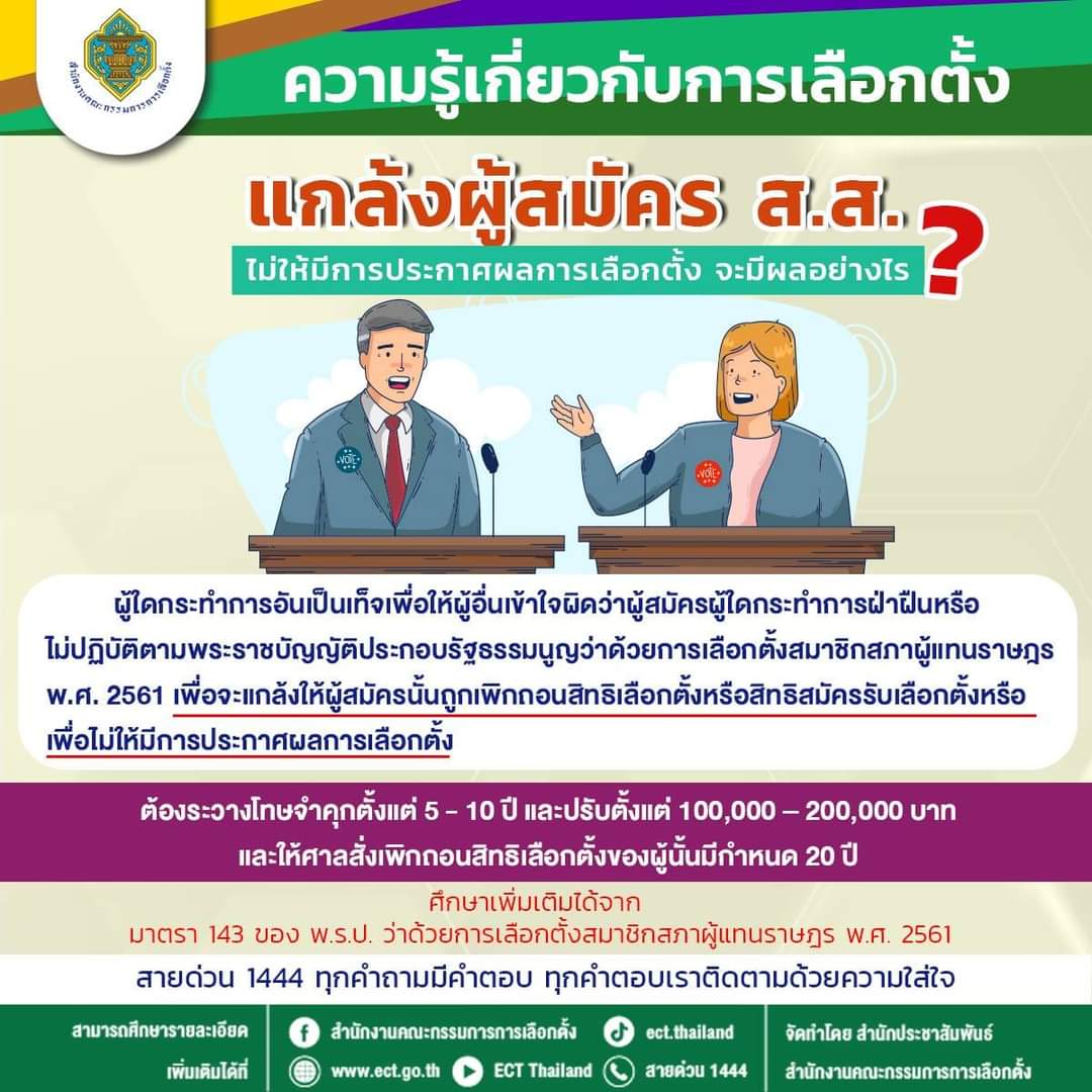 กกต.ออกประชาสัมพันธ์แจงโทษทั้งจำทั้งปรับ​ คนแกล้งไม่ให้มีการประกาศผลการเลือกตั้งสส.
