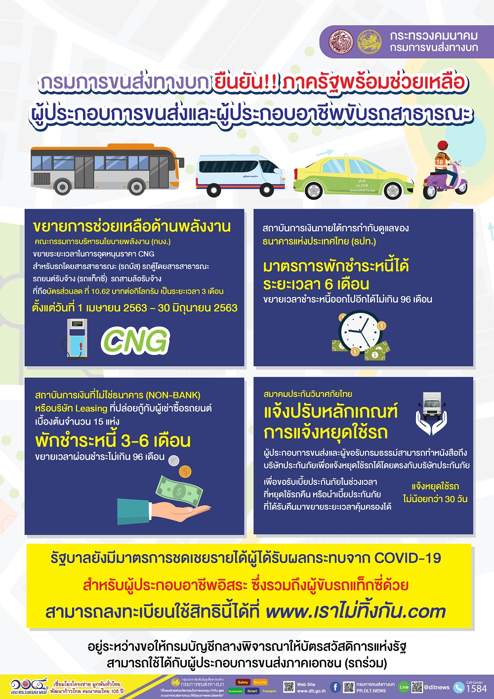 กรมขนส่งยืนยัน!พร้อมช่วยเหลือผู้ประกอบการขนส่ง–รถสาธารณะทุกประเภท ผดส.มั่นใจฆ่าเชื้อรถทุกวัน 