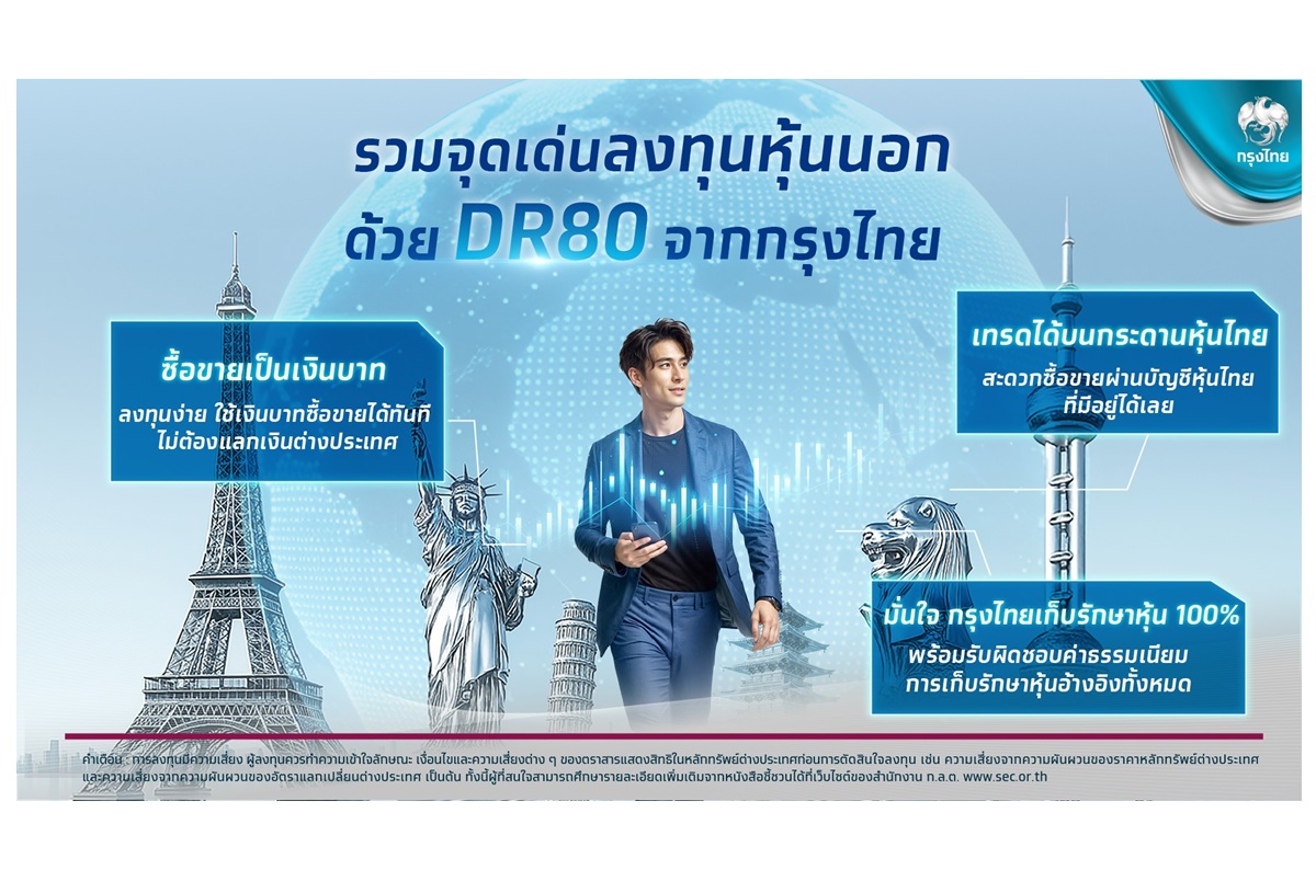 กรุงไทยเปิดตัว “Krungthai DR80” ทางเลือกลงทุนหุ้นต่างประเทศด้วยเงินบาท ไม่มีค่าฝากหลักทรัพย์