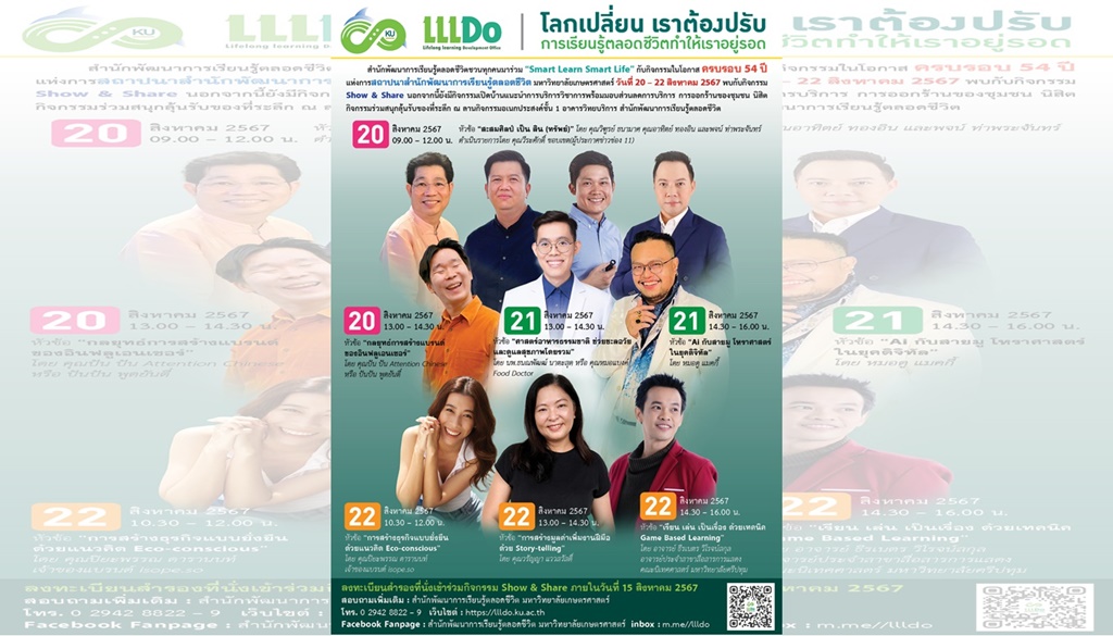 ครบ 54 ปี!! สพร.มก. จัดกิจกรรม Smart Learn Smart Life "โลกเปลี่ยน เราต้องปรับ การเรียนรู้ตลอดชีวิตทำให้เราอยู่รอด"